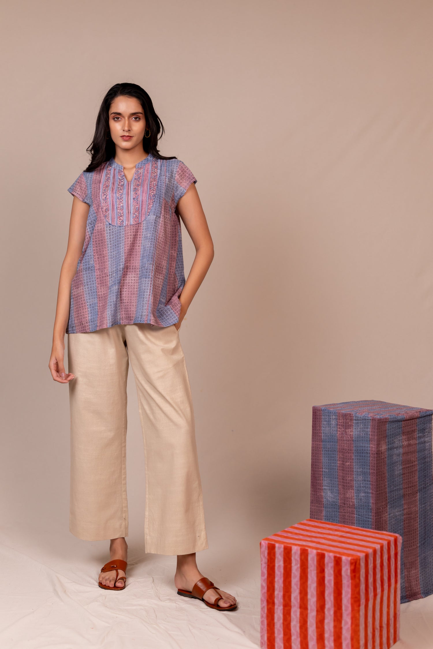 Hand Block Printed Fine Cotton Top in Light Lavender – Bel