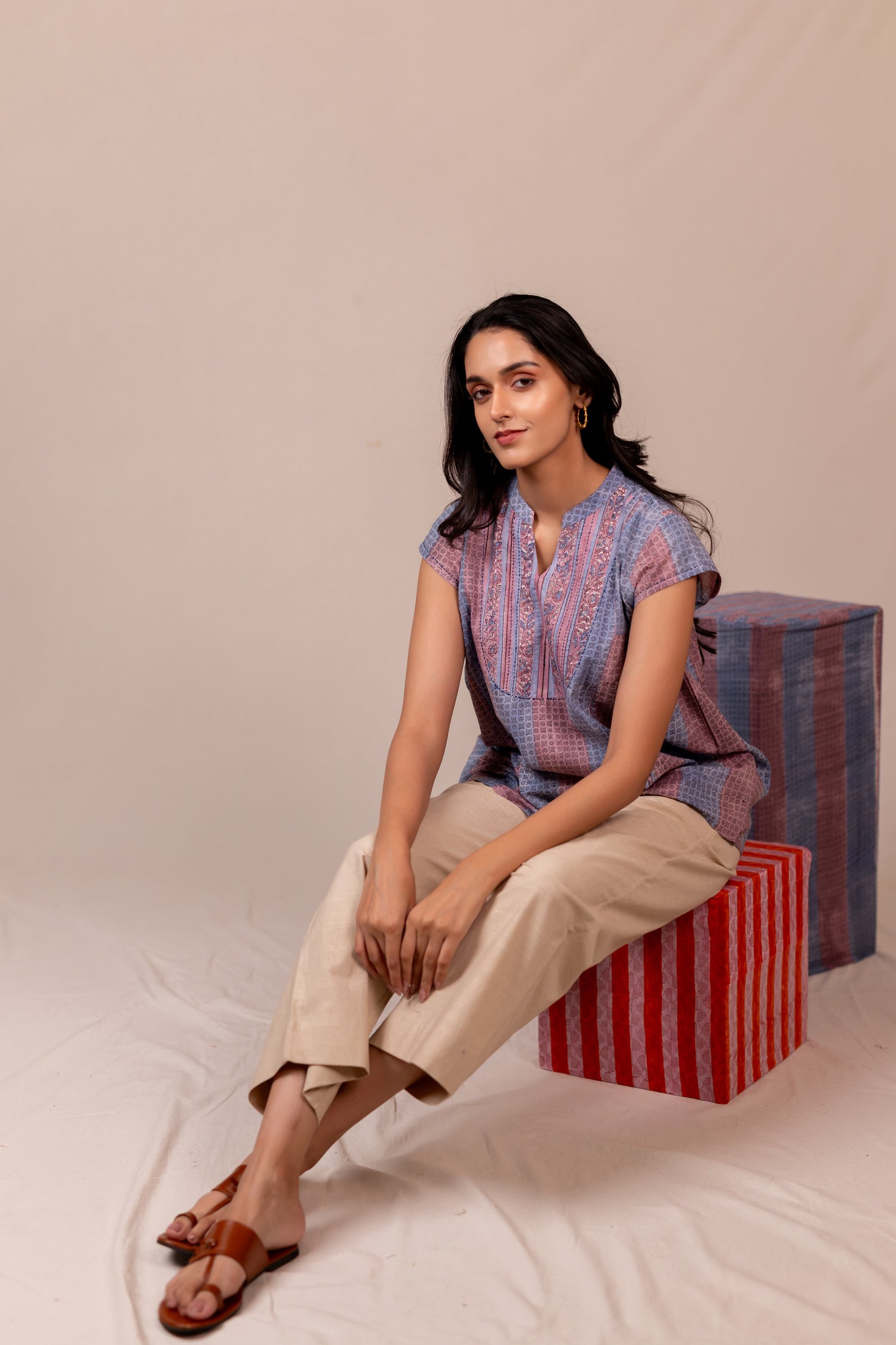 Hand Block Printed Fine Cotton Top in Light Lavender – Bel