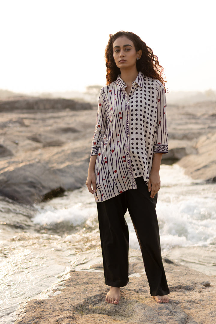 Off-White Bagh Stripe & Dot Cotton Shirt – Tarang