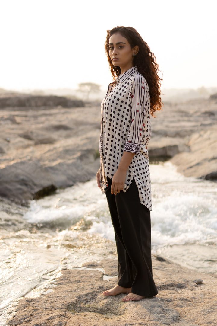 Off-White Bagh Stripe & Dot Cotton Shirt – Tarang