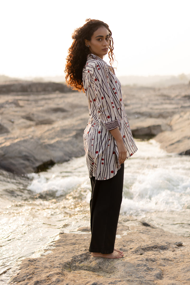 Off-White Bagh Stripe & Dot Cotton Shirt – Tarang