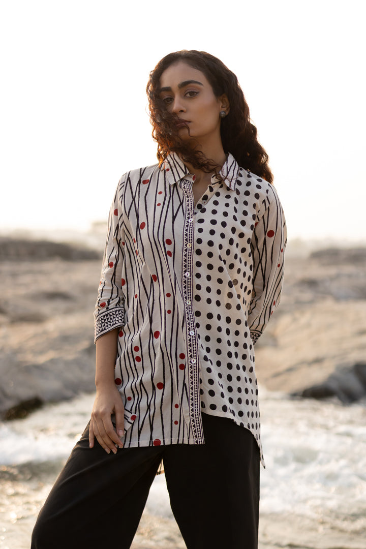 Off-White Bagh Stripe & Dot Cotton Shirt – Tarang