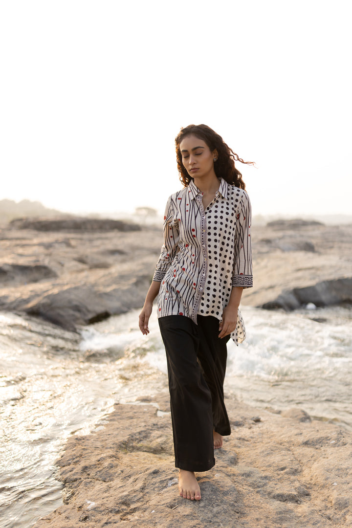 Off-White Bagh Stripe & Dot Cotton Shirt – Tarang