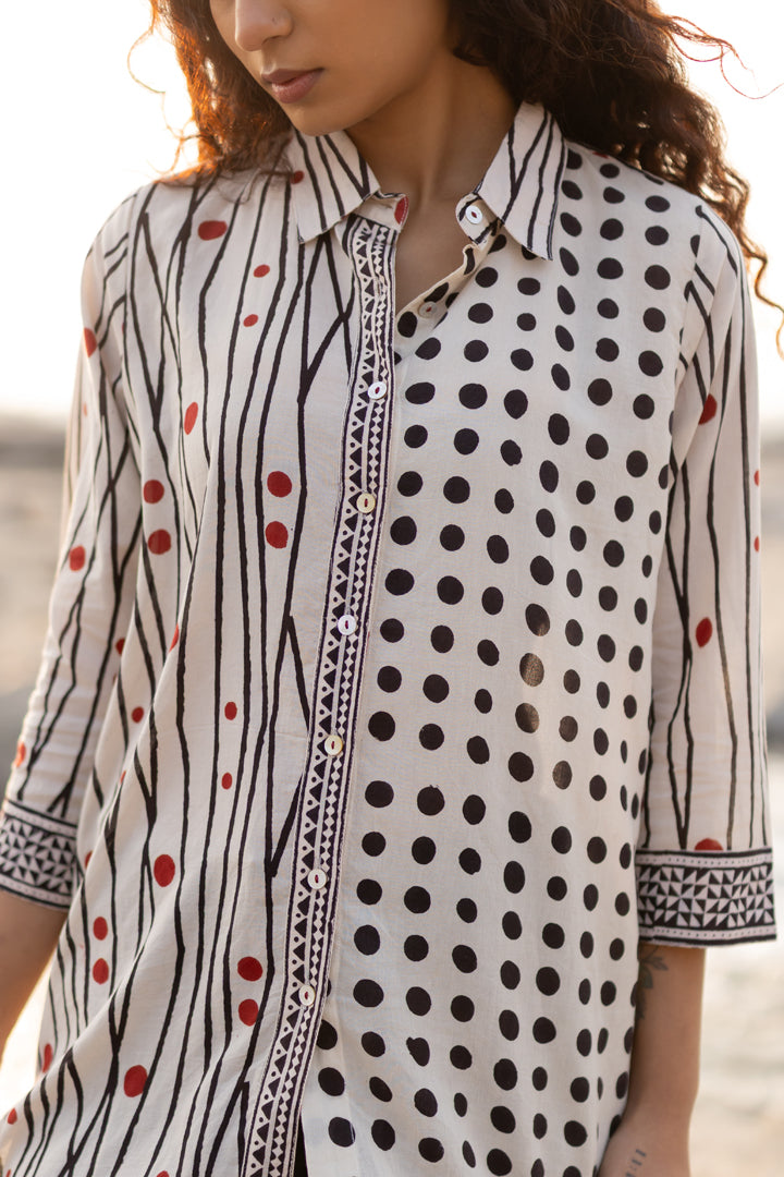 Off-White Bagh Stripe & Dot Cotton Shirt – Tarang