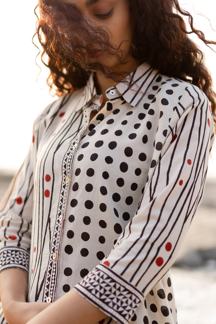Off-White Bagh Stripe & Dot Cotton Shirt – Tarang