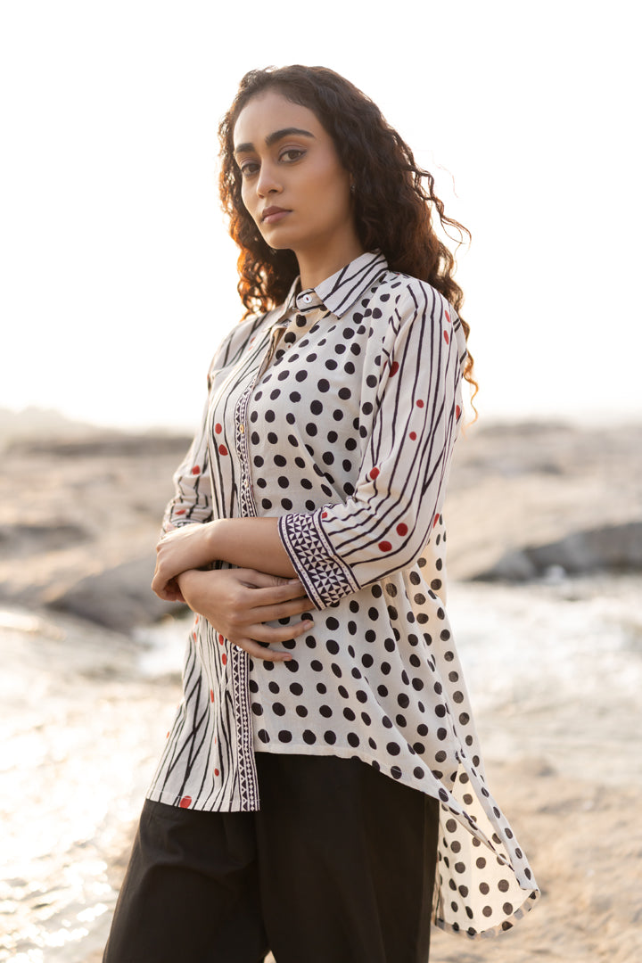 Off-White Bagh Stripe & Dot Cotton Shirt – Tarang