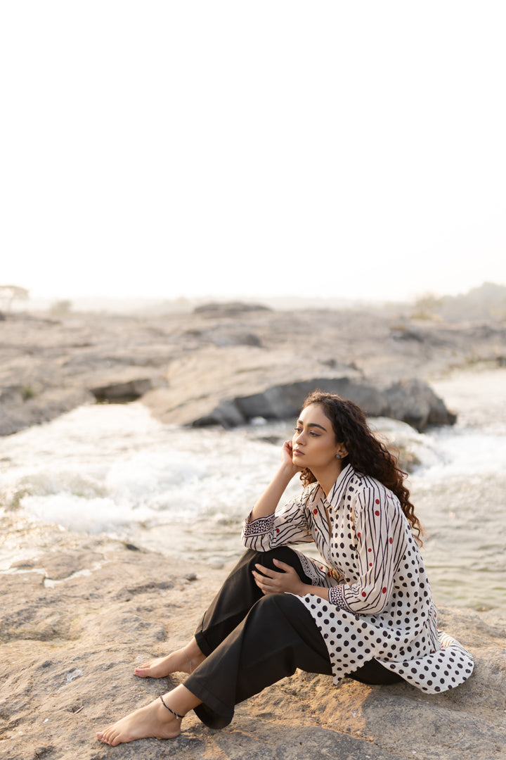 Off-White Bagh Stripe & Dot Cotton Shirt – Tarang