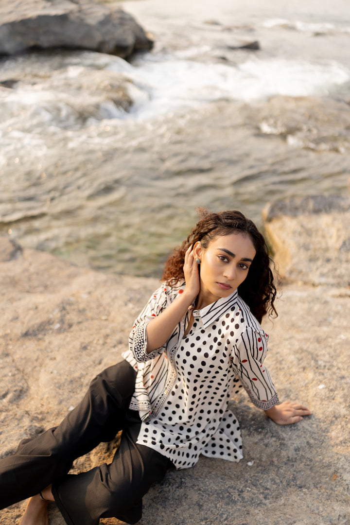 Off-White Bagh Stripe & Dot Cotton Shirt – Tarang