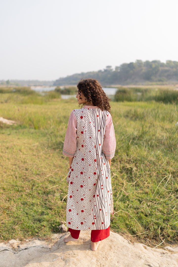 Off-White Bagh Half & Half Cotton V-Neck Kurta – Tarang