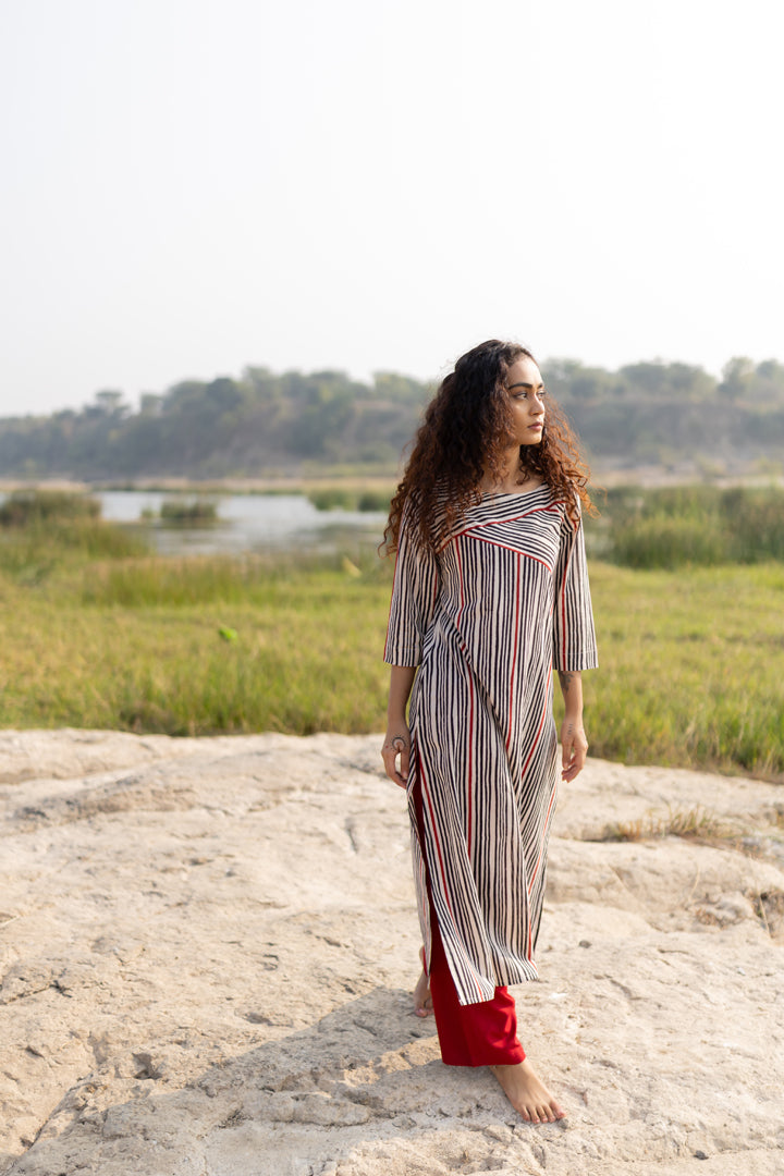 Black Bagh Stripe Print Cotton Kurta – Tarang