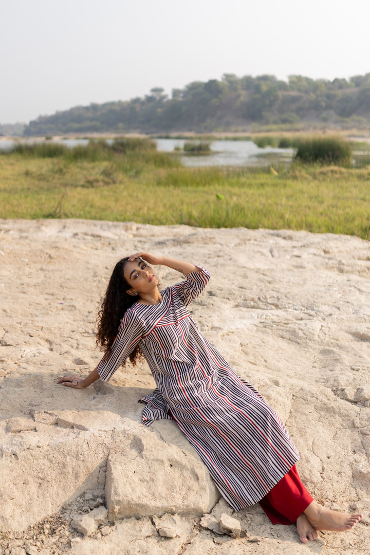 Black Bagh Stripe Print Cotton Kurta – Tarang