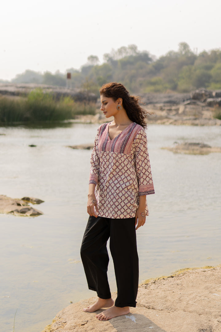 Bagh Hand Block Cotton A-Line Top – Tarang