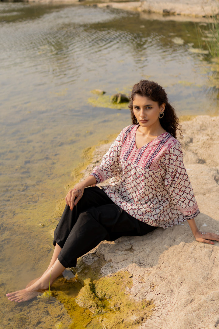 Bagh Hand Block Cotton A-Line Top – Tarang