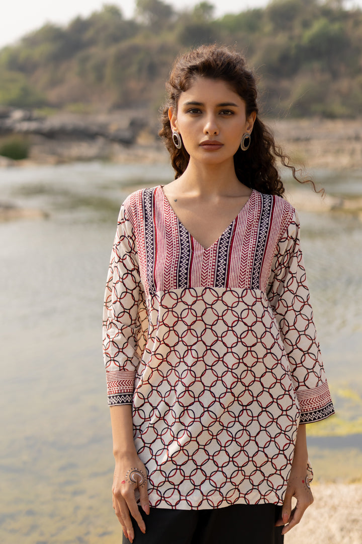 Bagh Hand Block Cotton A-Line Top – Tarang