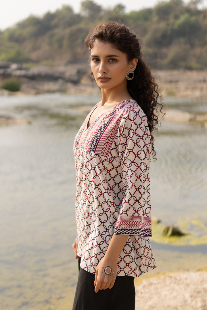 Bagh Hand Block Cotton A-Line Top – Tarang