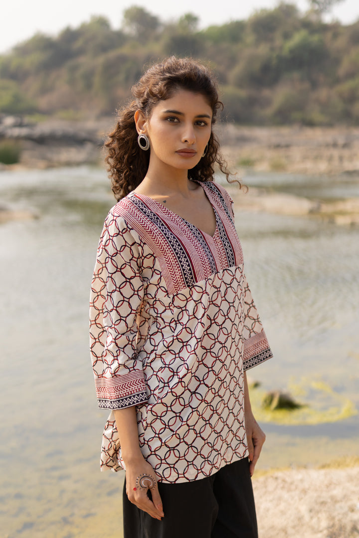 Bagh Hand Block Cotton A-Line Top – Tarang