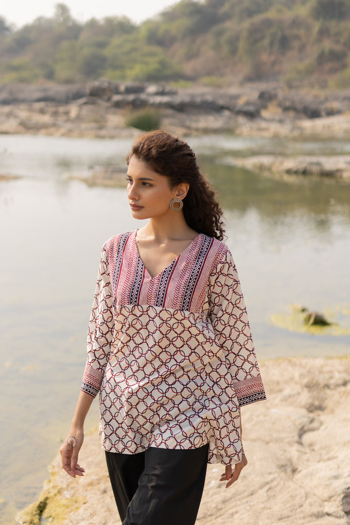 Bagh Hand Block Cotton A-Line Top – Tarang