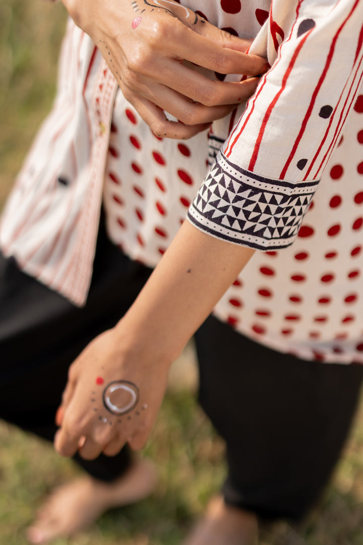 Off-White & Maroon Bagh Stripe & Dot Cotton Shirt – Tarang