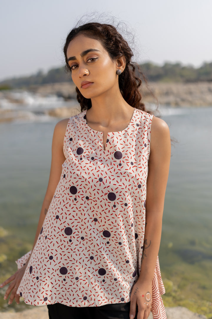 Off-White & Black Bagh Cotton Sleeveless Top – Tarang