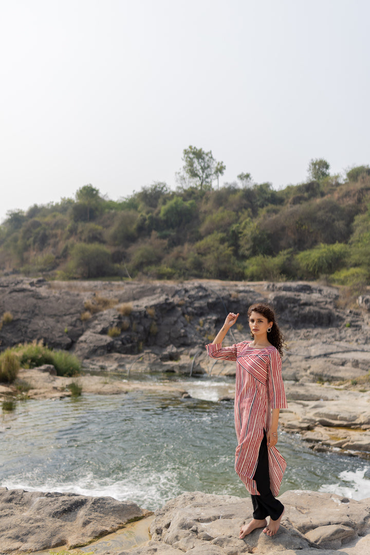 Maroon Bagh Stripe Print Cotton Kurta – Tarang