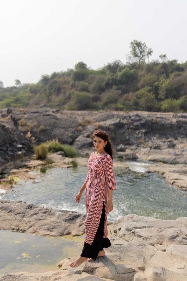 Maroon Bagh Stripe Print Cotton Kurta – Tarang