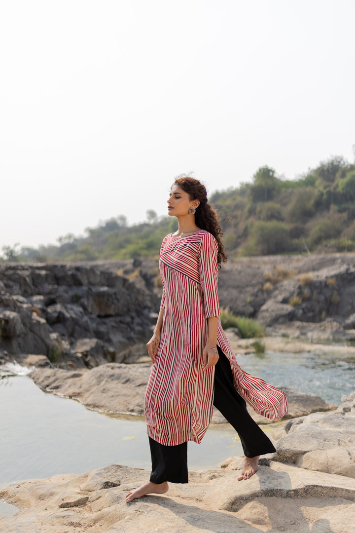 Maroon Bagh Stripe Print Cotton Kurta – Tarang