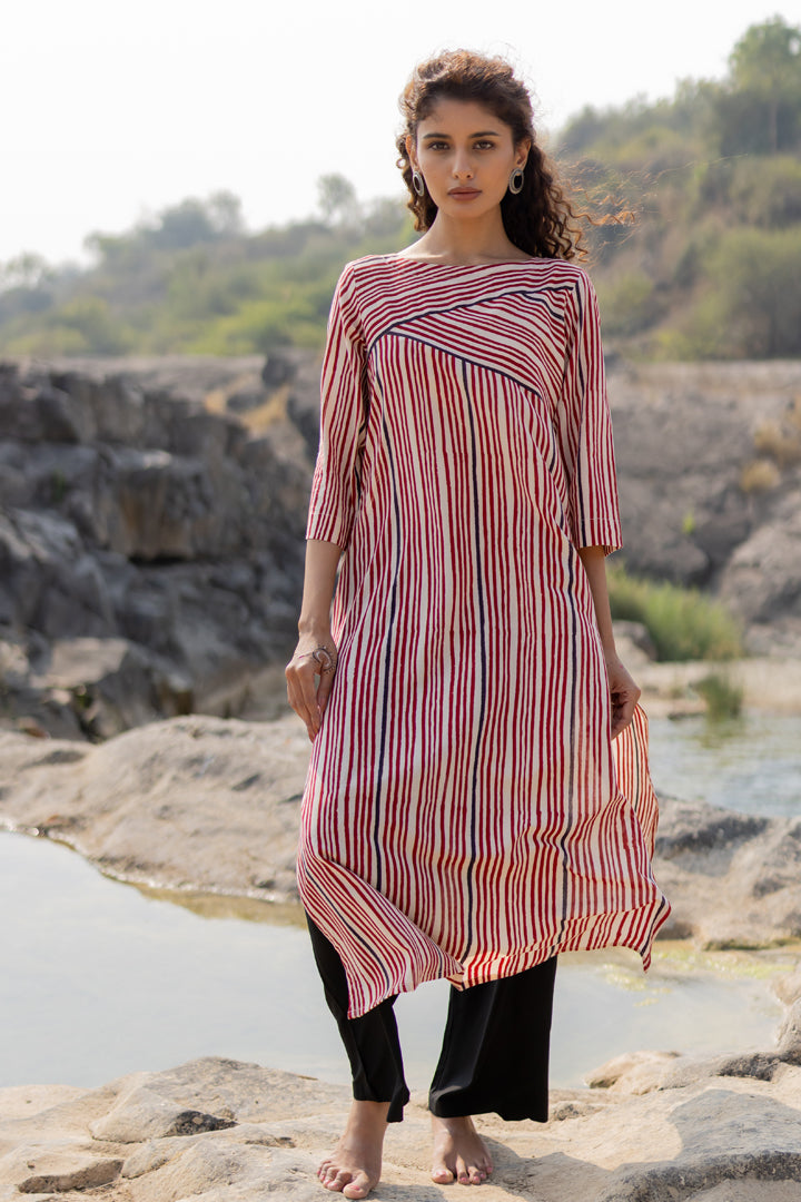 Maroon Bagh Stripe Print Cotton Kurta – Tarang