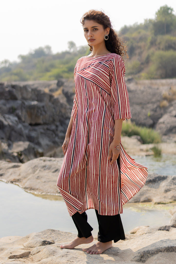 Maroon Bagh Stripe Print Cotton Kurta – Tarang