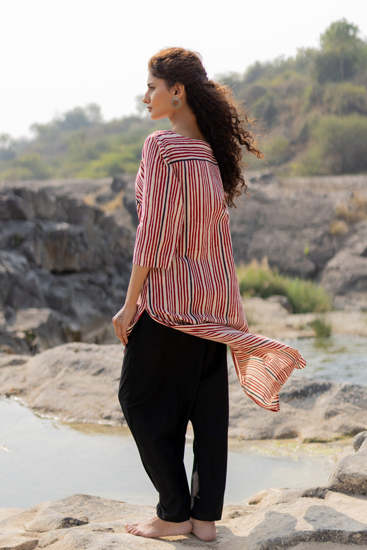Maroon Bagh Stripe Print Cotton Kurta – Tarang