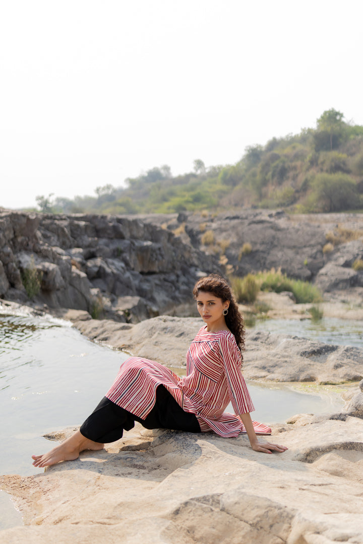 Maroon Bagh Stripe Print Cotton Kurta – Tarang