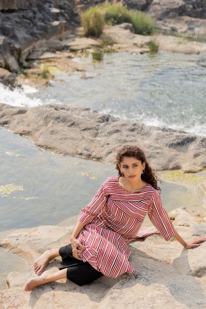 Maroon Bagh Stripe Print Cotton Kurta – Tarang