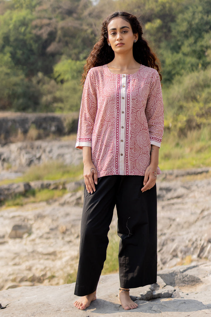Bagh Spiral Motif Maroon Cotton Shirt – Tarang
