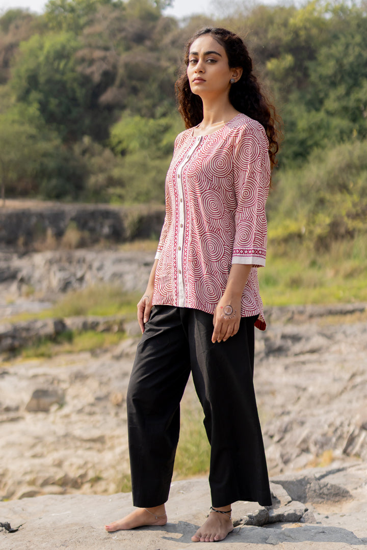 Bagh Spiral Motif Maroon Cotton Shirt – Tarang
