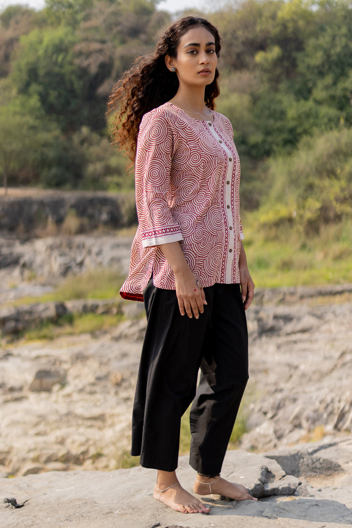 Bagh Spiral Motif Maroon Cotton Shirt – Tarang