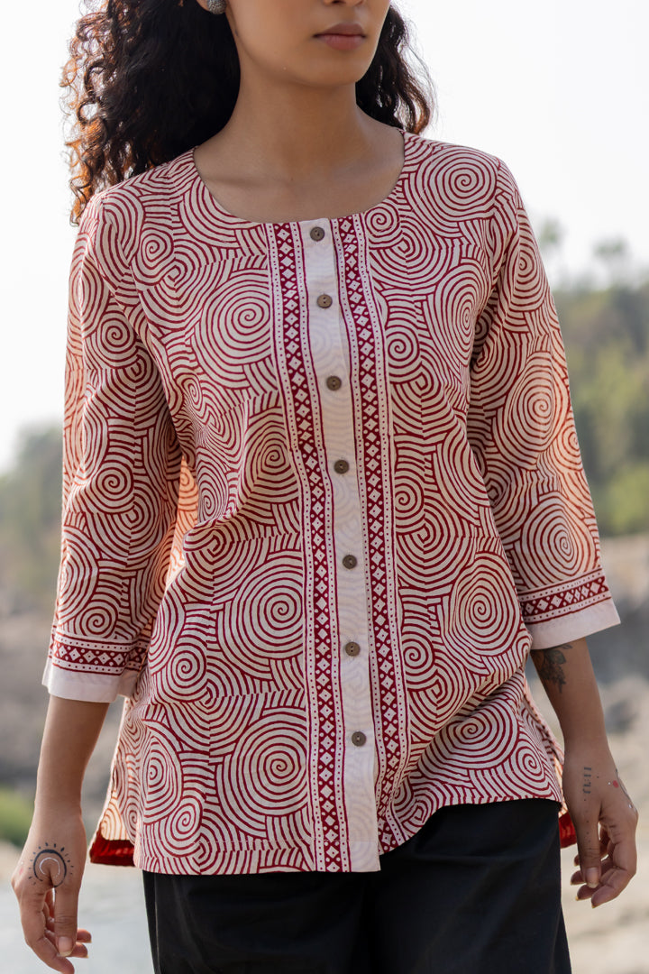 Bagh Spiral Motif Maroon Cotton Shirt – Tarang