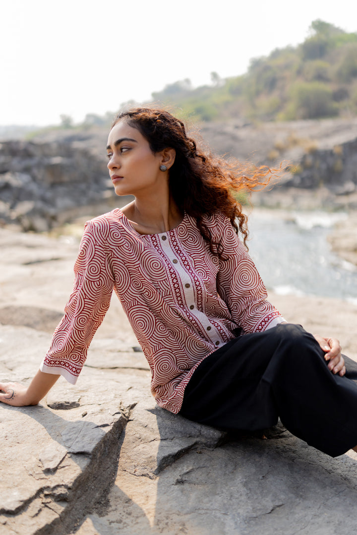 Bagh Spiral Motif Maroon Cotton Shirt – Tarang