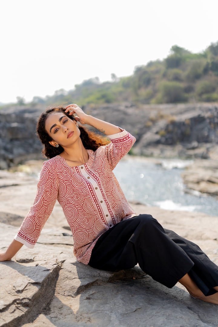 Bagh Spiral Motif Maroon Cotton Shirt – Tarang
