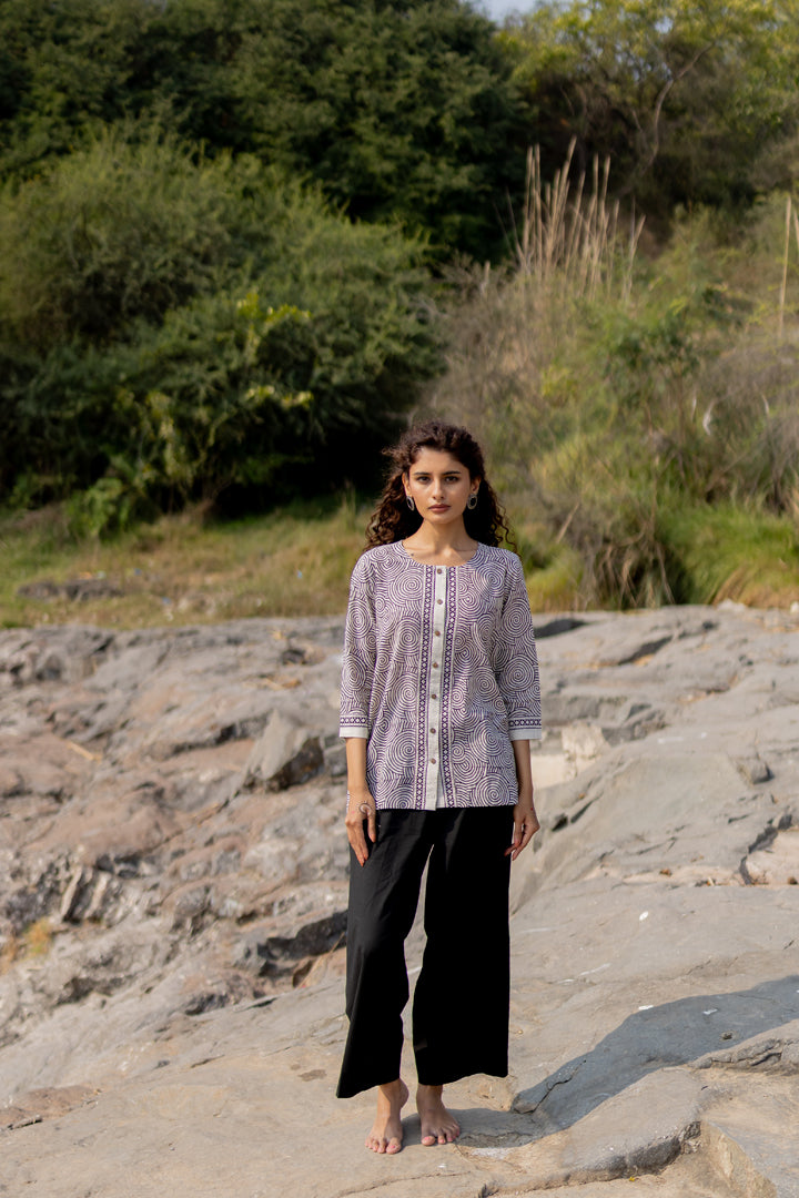 Bagh Spiral Motif Black Cotton Shirt – Tarang