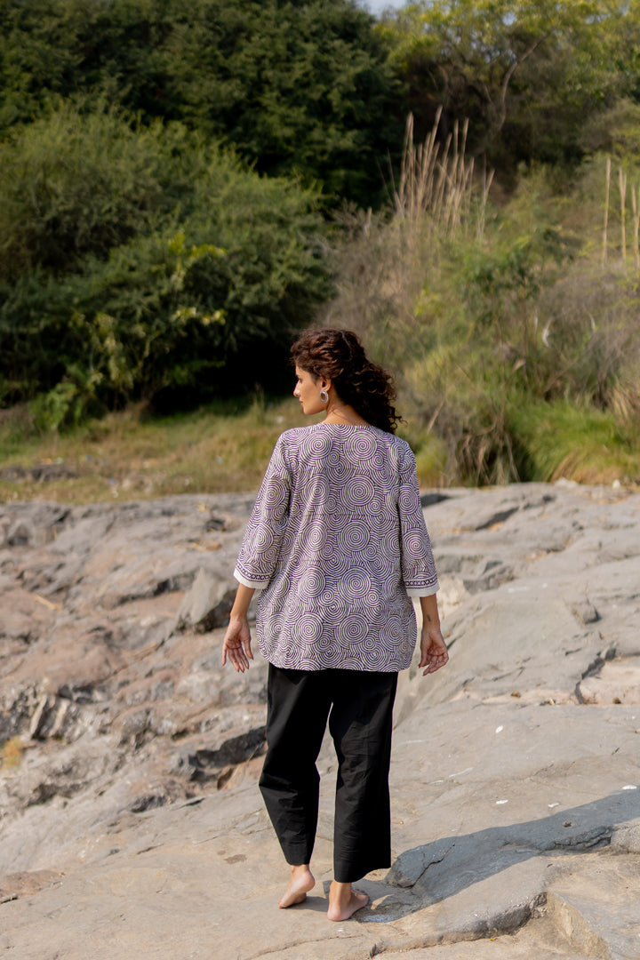 Bagh Spiral Motif Black Cotton Shirt – Tarang