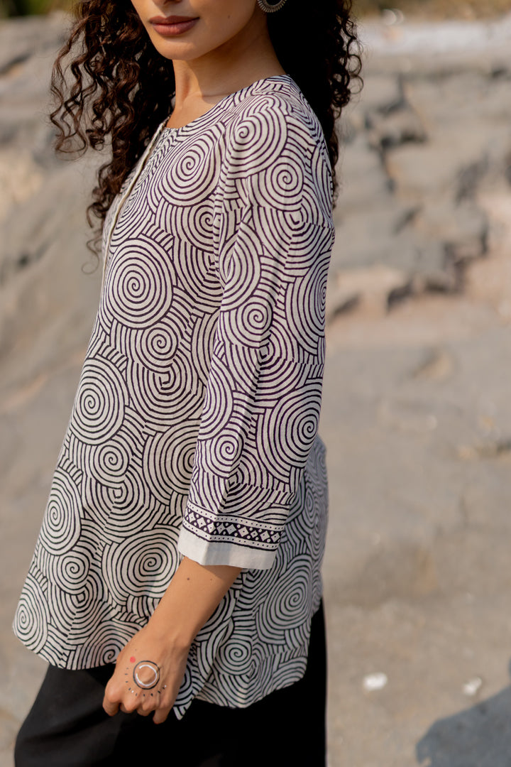 Bagh Spiral Motif Black Cotton Shirt – Tarang