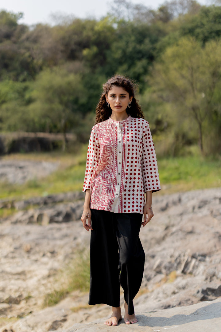 Maroon Bagh Dual Print Cotton Shirt – Tarang