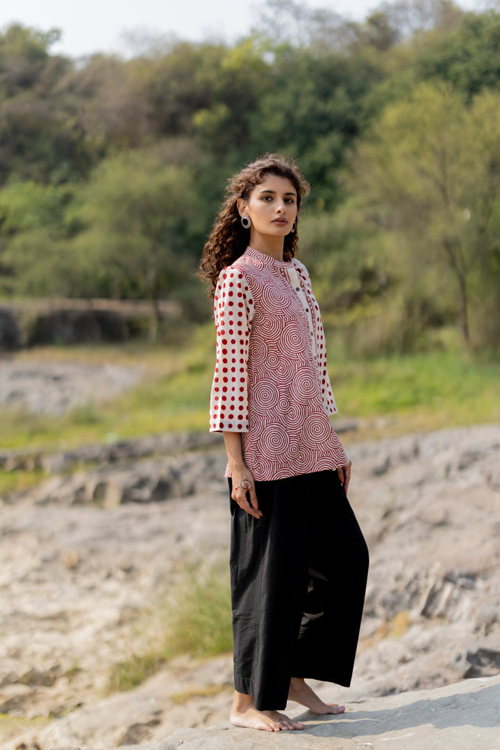 Maroon Bagh Dual Print Cotton Shirt – Tarang