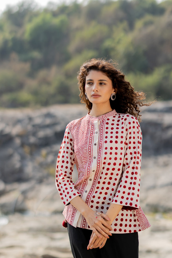 Maroon Bagh Dual Print Cotton Shirt – Tarang