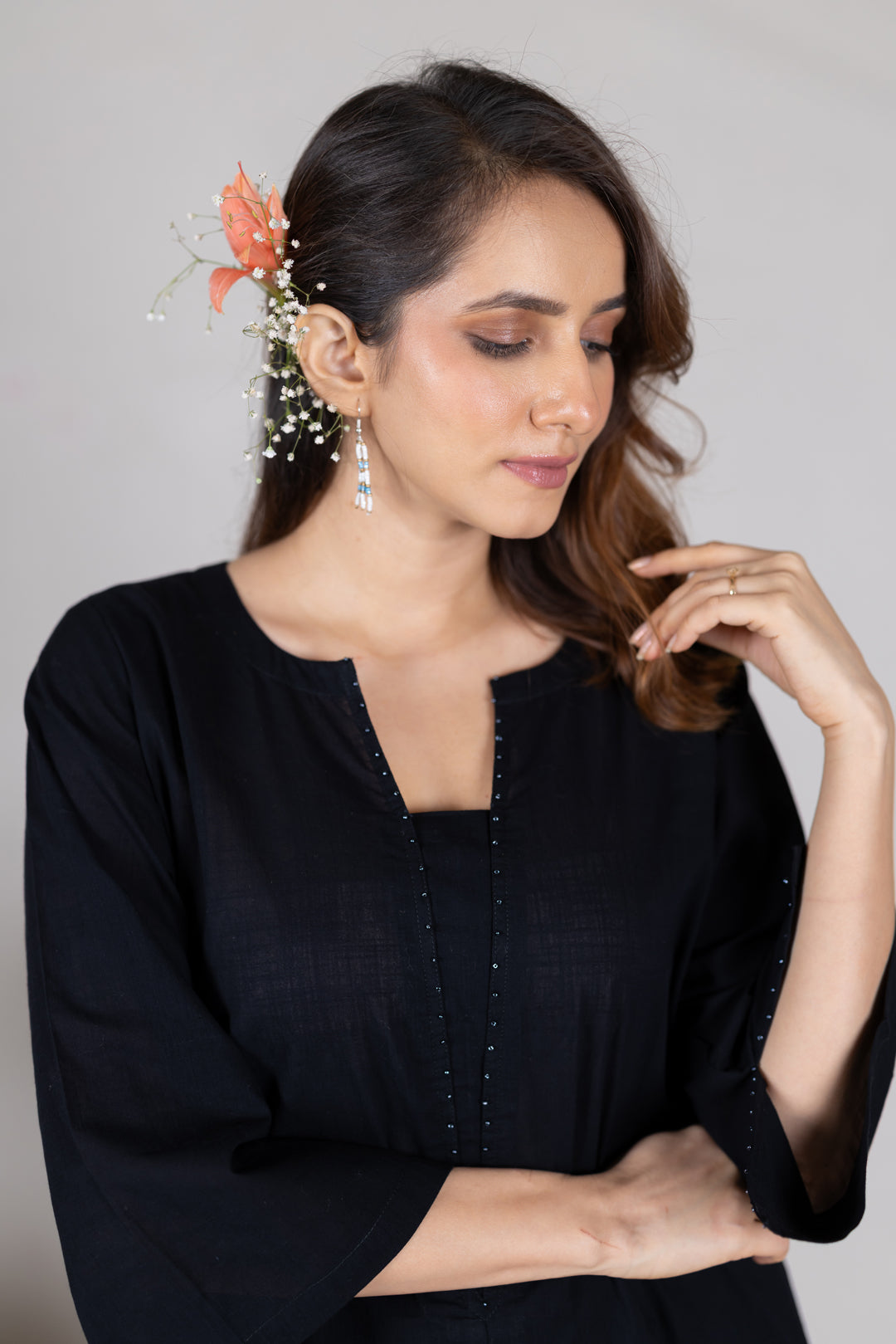 Cotton Kurta Cord Set in Solid Black for Women – Sahaj