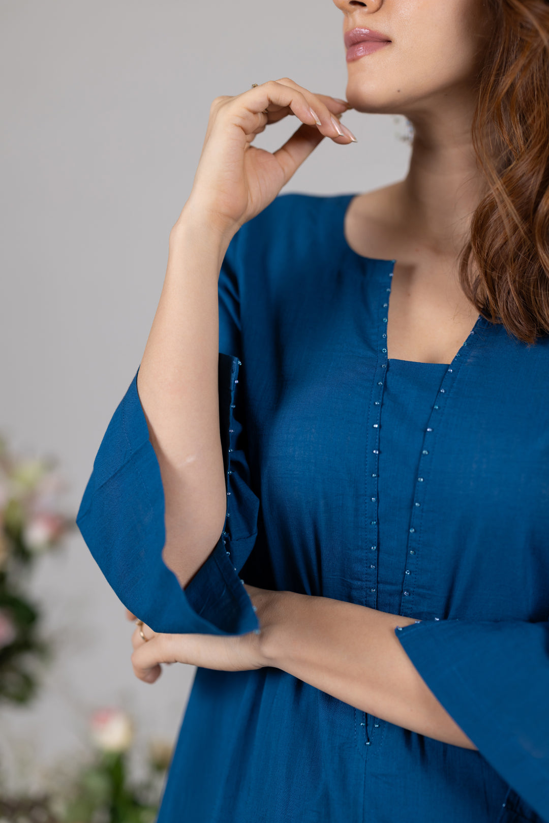 Cotton Kurta Cord Set in Solid Blue for Women – Sahaj