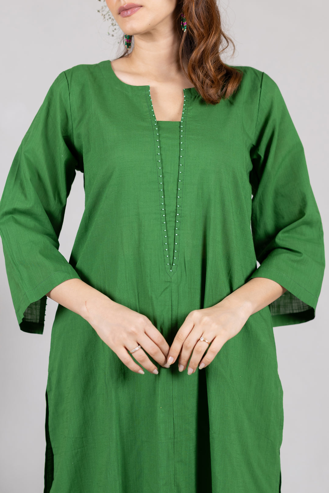 Cotton Kurta Cord Set in Solid Green for Women – Sahaj