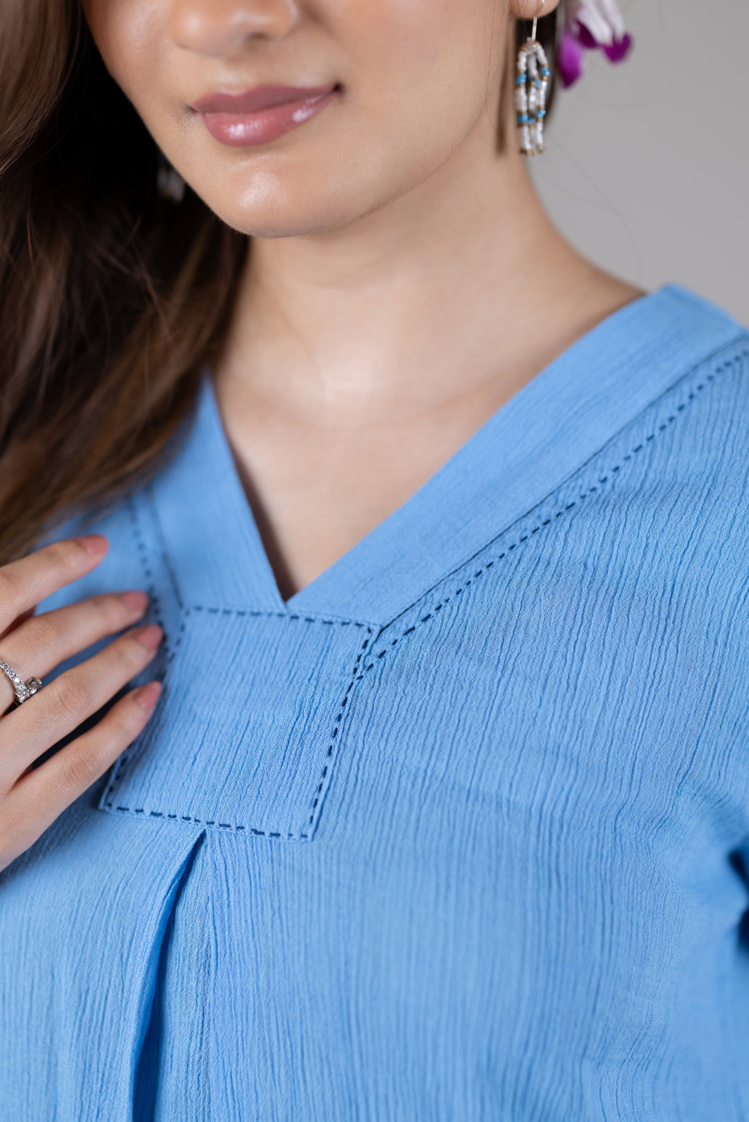 Cotton Kurta Cord Set in Solid Soft Blue for Women - Sahaj