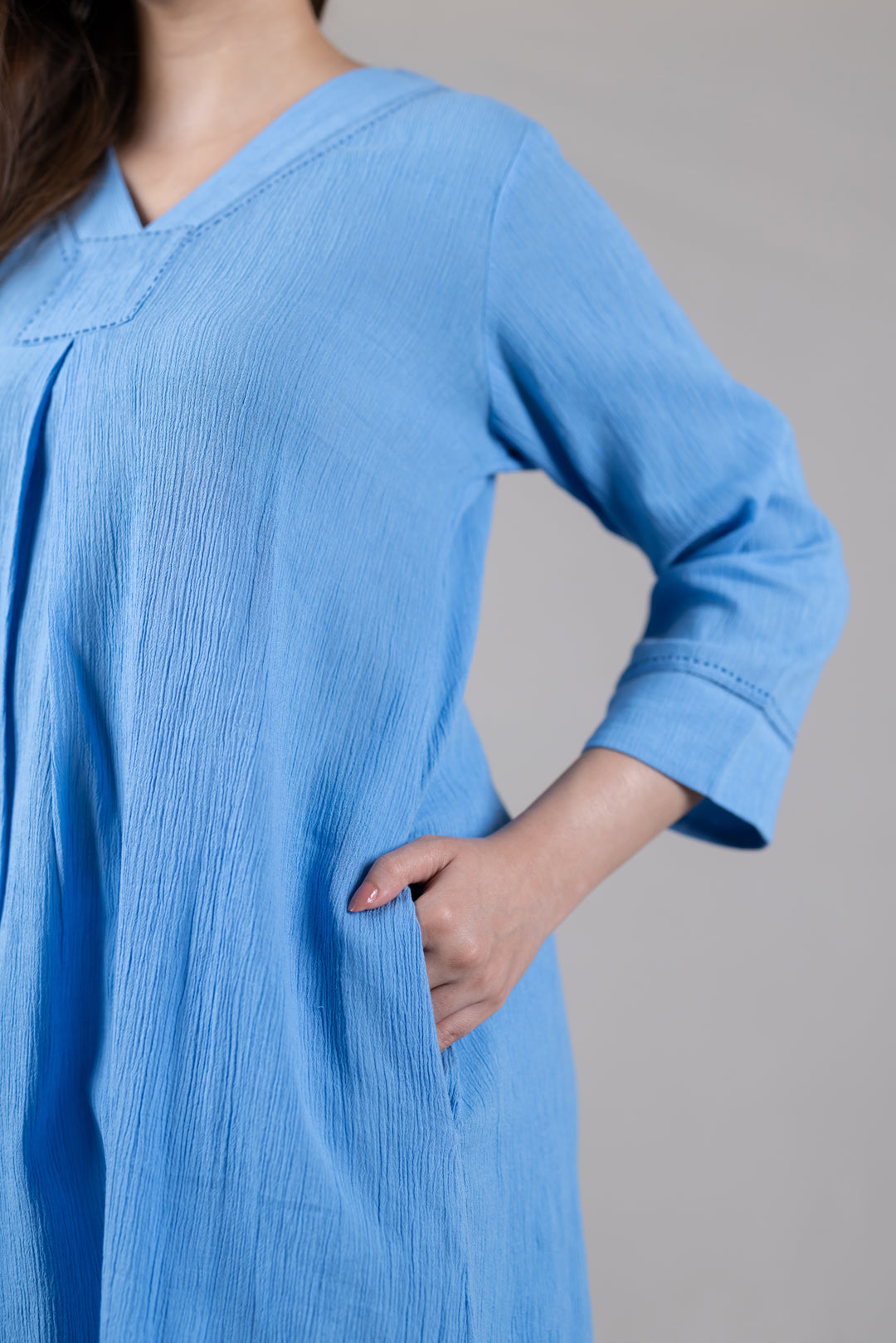 Cotton Kurta Cord Set in Solid Soft Blue for Women - Sahaj