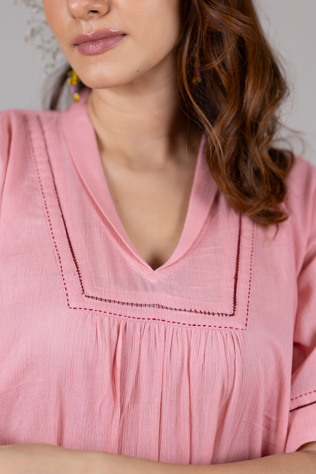 Cotton Kurta Cord Set in Solid Soft Pink for Women - Sahaj