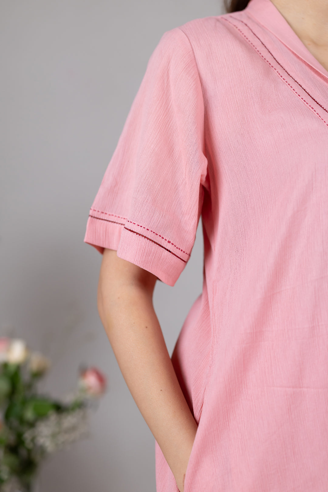 Cotton Kurta Cord Set in Solid Soft Pink for Women - Sahaj
